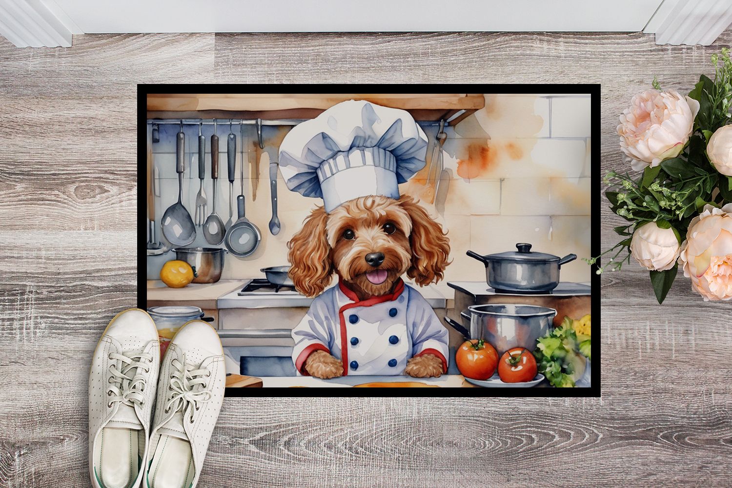 Cockapoo The Chef Doormat Front Door Mat Indoor Outdoor Rugs for Entryway, Non Slip Washable Low Pile, 24H X 36W
