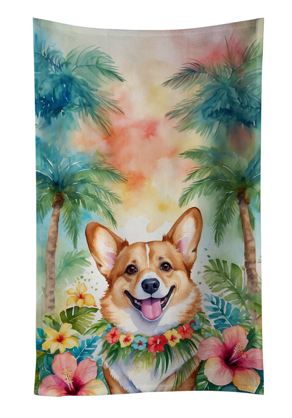 Corgi Luau Kitchen Towel Dish Cloths Guest Hand Towel Decorative Bathroom Towel for Face,Tea, Dishcloth, Kitchen and Bath