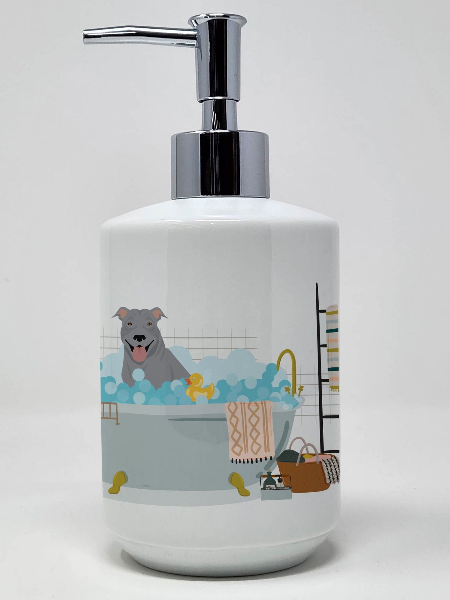 NEW Blue Pit Bull Terrier Ceramic Soap Dispenser Hand Soap Dispenser Pump Bottles for Bathroom Kitchen, Empty Refillable Liquid Soap Container