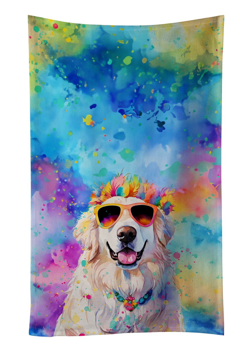 Great Pyrenees Hippie Dawg Kitchen Towel Dish Cloths Guest Hand Towel Decorative Bathroom Towel for Face,Tea, Dishcloth, Kitchen and Bath