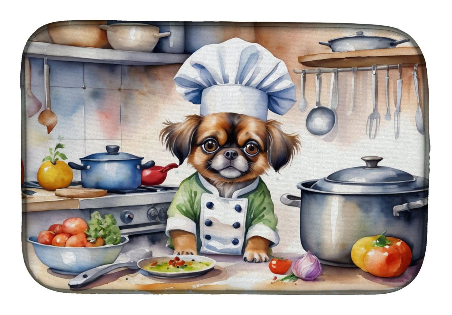 Tibetan Spaniel The Chef Dish Drying Mat Absorbent Dish Drying Mat Pad for Kitchen Counter Dish Drainer Mat for Countertop, 14 x 21", Multicolor