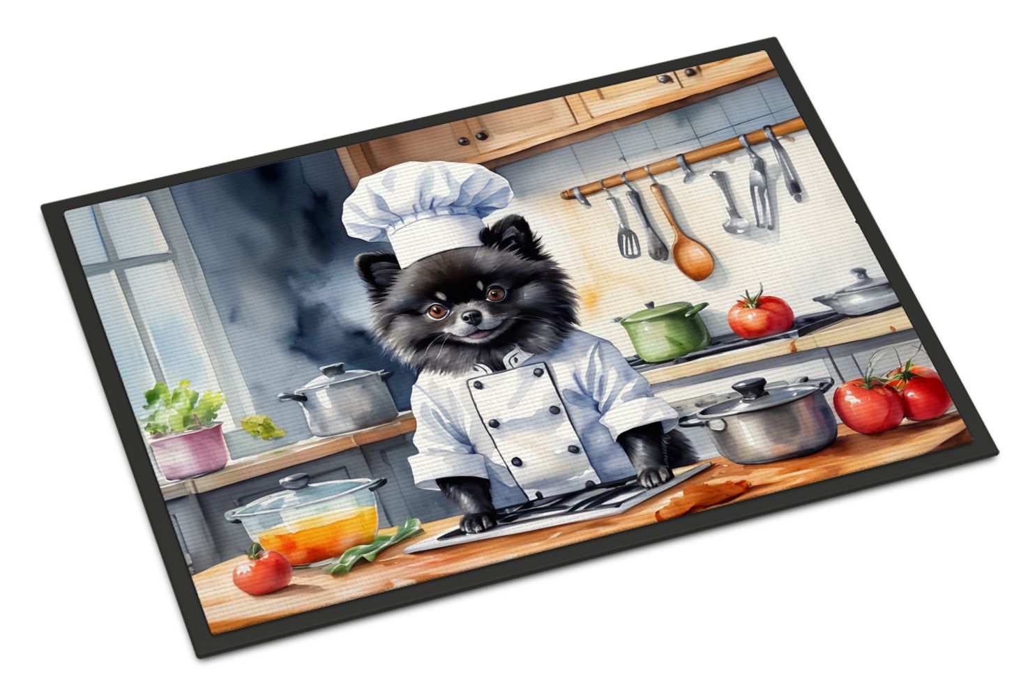 Pomeranian The Chef Doormat Front Door Mat Indoor Outdoor Rugs for Entryway, Non Slip Washable Low Pile, 24H X 36W