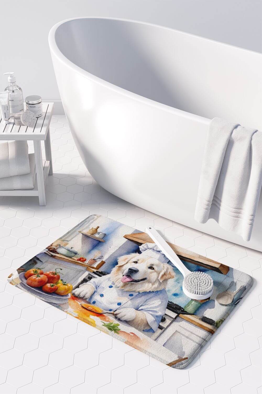 Great Pyrenees The Chef Memory Foam Kitchen Mat Machine Washable Anti-Fatigue Mat Cushion Comfort Bath Mat or Kitchen Rug