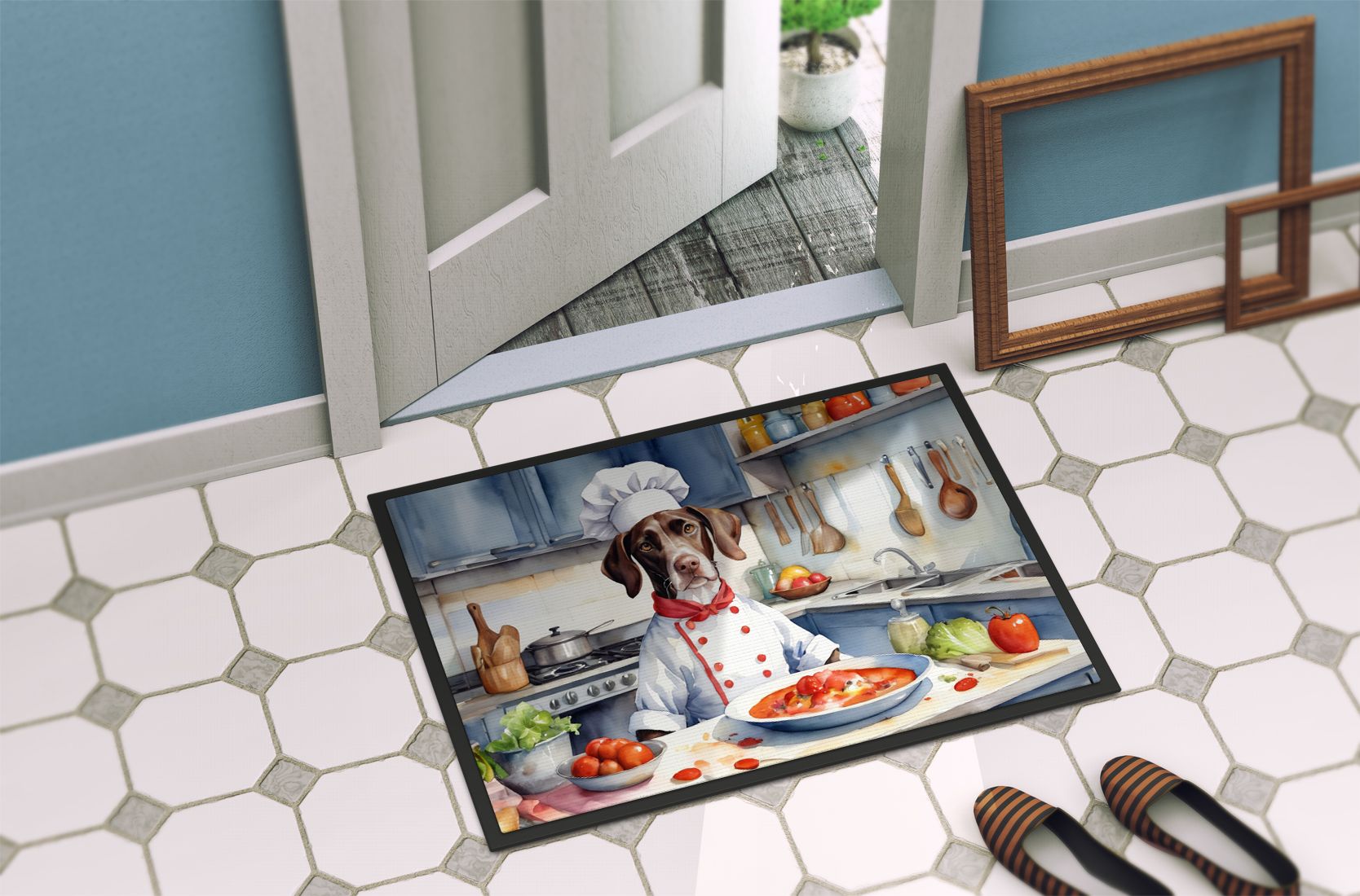 Pointer The Chef Doormat Front Door Mat Indoor Outdoor Rugs for Entryway, Non Slip Washable Low Pile, 24H X 36W