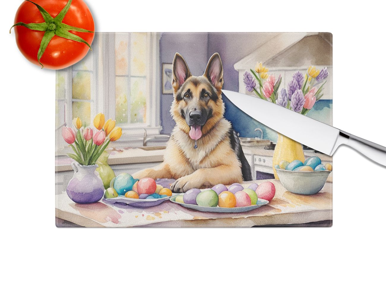 NEW Decorating Easter German Shepherd Glass Cutting Board Decorative Tempered Glass Kitchen Cutting and Serving Board Large Size Chopping Board