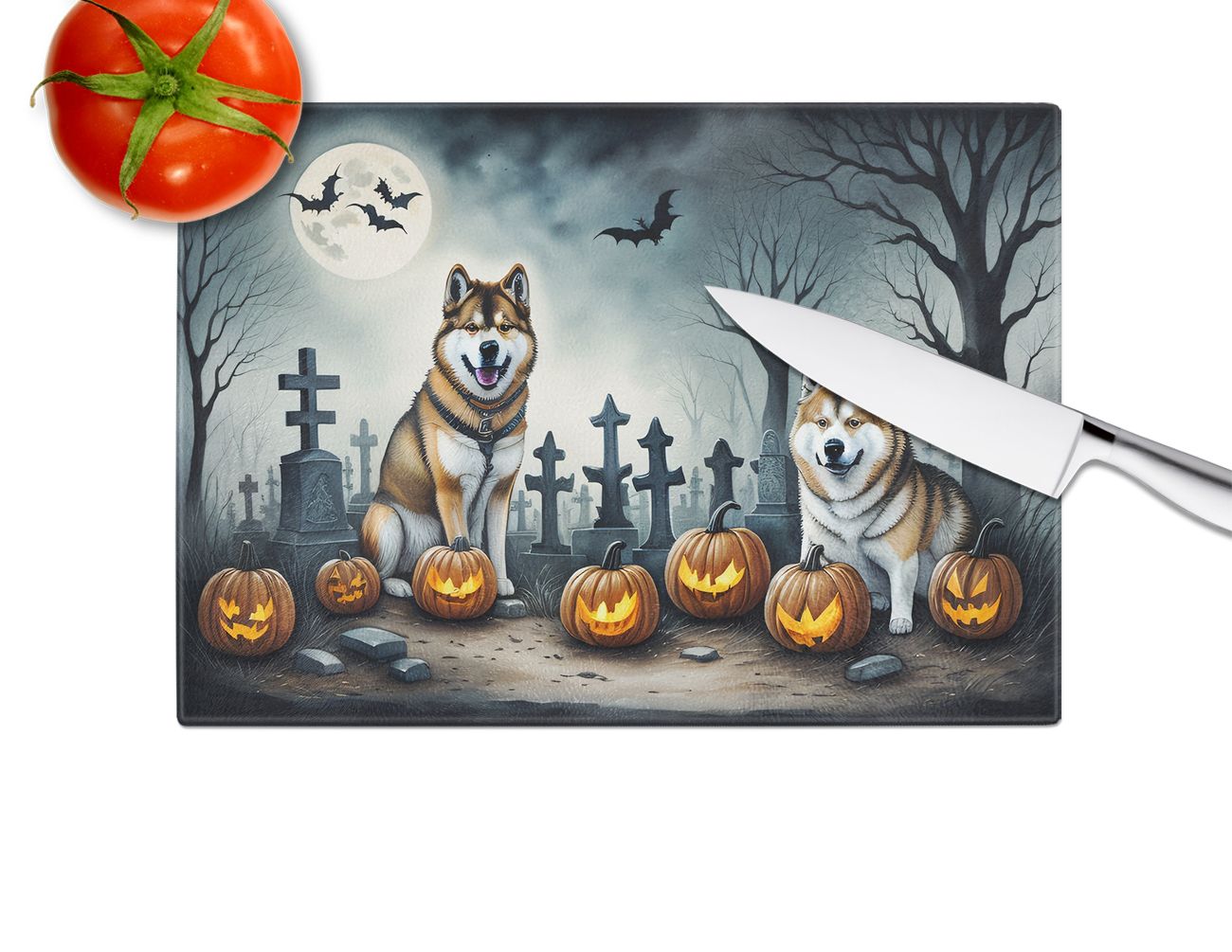 NEW Akita Spooky Halloween Glass Cutting Board Decorative Tempered Glass Kitchen Cutting and Serving Board Large Size Chopping Board