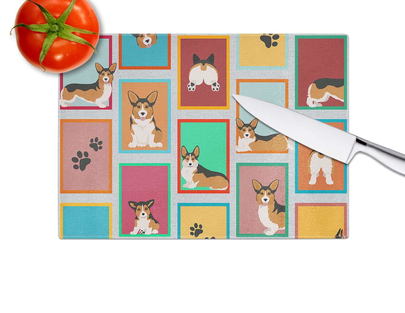 NEW Lots of Sable Pembroke Corgi Glass Cutting Board Decorative Tempered Glass Kitchen Cutting and Serving Board Large Size Chopping Board