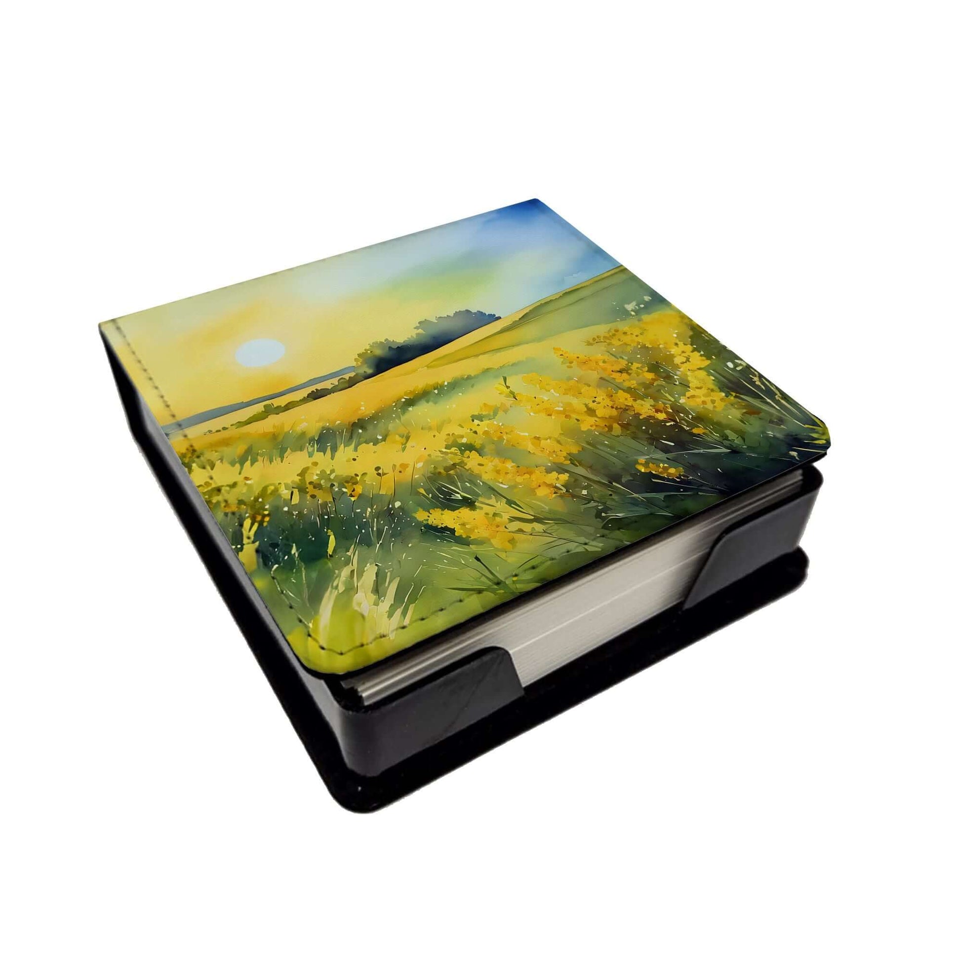 Nebraska Goldenrod in Watercolor PU Leather Note Paper Holder with Artist-Designed Cover, Desk Accessory, Office Gift