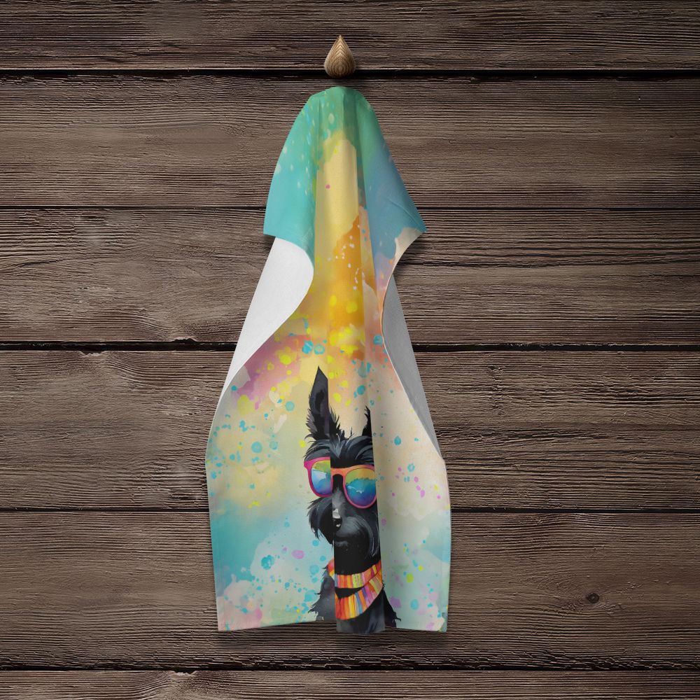 Scottish Terrier Hippie Dawg Kitchen Towel Dish Cloths Guest Hand Towel Decorative Bathroom Towel for Face,Tea, Dishcloth, Kitchen and Bath