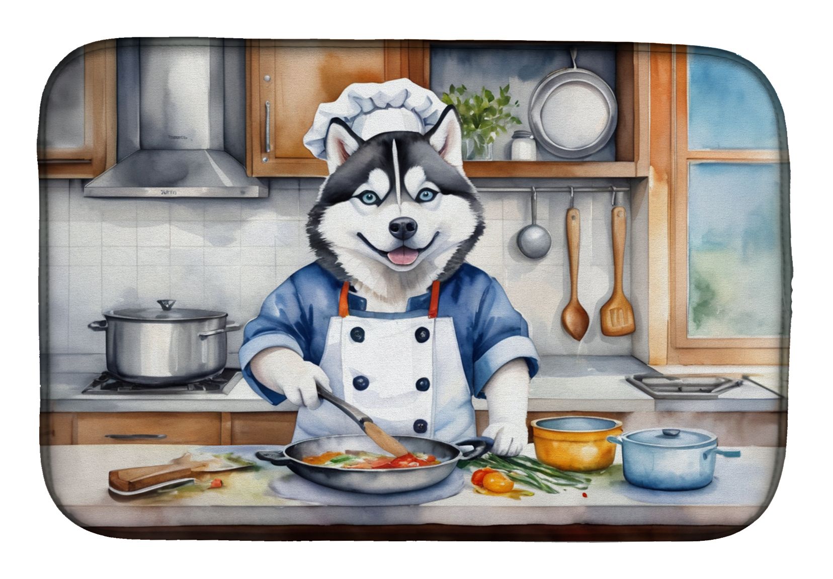 Siberian Husky The Chef Dish Drying Mat Absorbent Dish Drying Mat Pad for Kitchen Counter Dish Drainer Mat for Countertop, 14 x 21", Multicolor