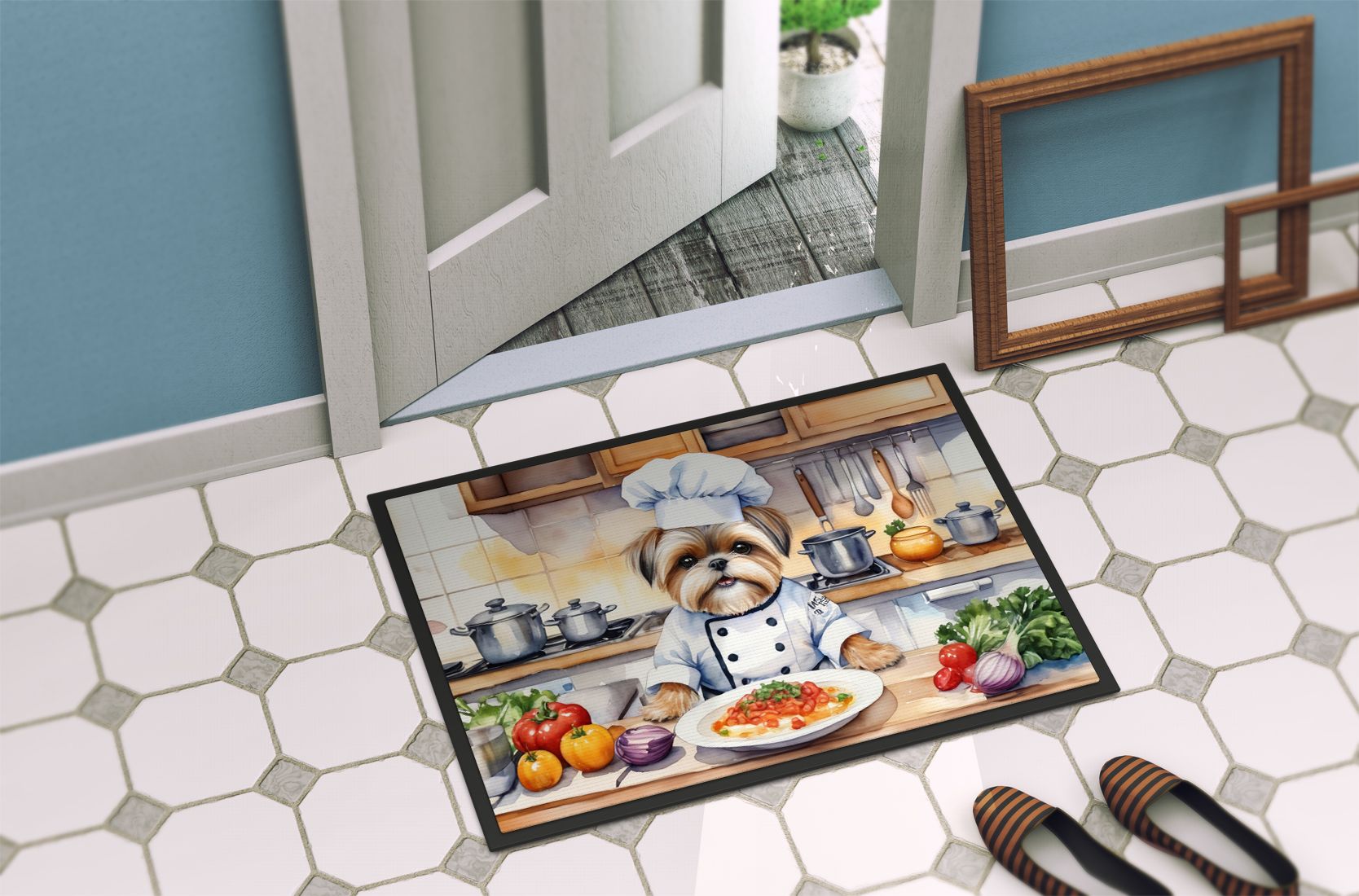 Lhasa Apso The Chef Doormat Front Door Mat Indoor Outdoor Rugs for Entryway, Non Slip Washable Low Pile, 24H X 36W