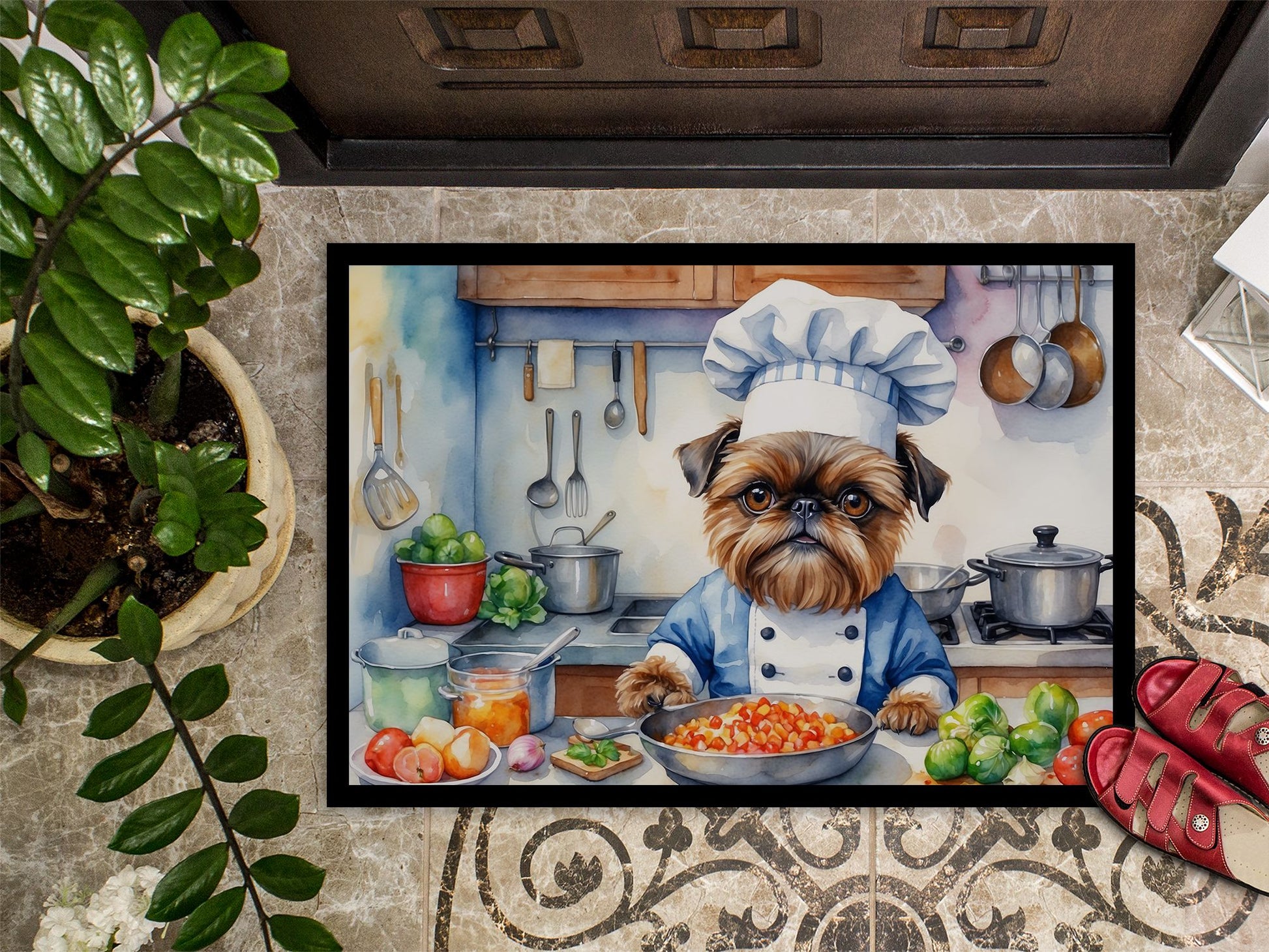 NEW Brussels Griffon The Chef Doormat Front Door Mat Indoor Outdoor Rugs for Entryway, Non Slip Washable Low Pile, 18H X 27W