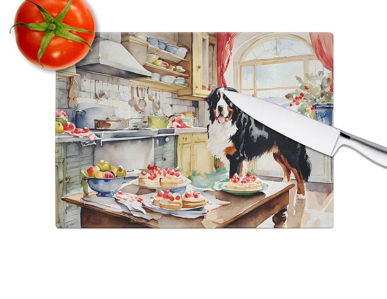 NEW Bernese Mountain Dog Christmas Cookies Glass Cutting Board Decorative Tempered Glass Kitchen Cutting and Serving Board Large Size Chopping Board