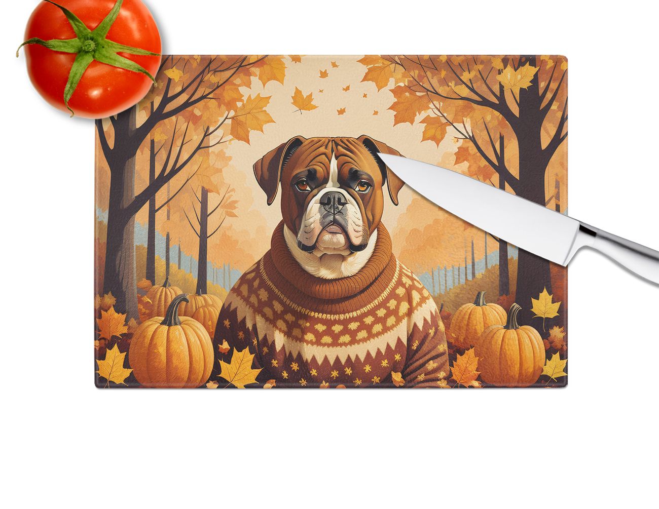 NEW Boxer Fall Glass Cutting Board Decorative Tempered Glass Kitchen Cutting and Serving Board Large Size Chopping Board