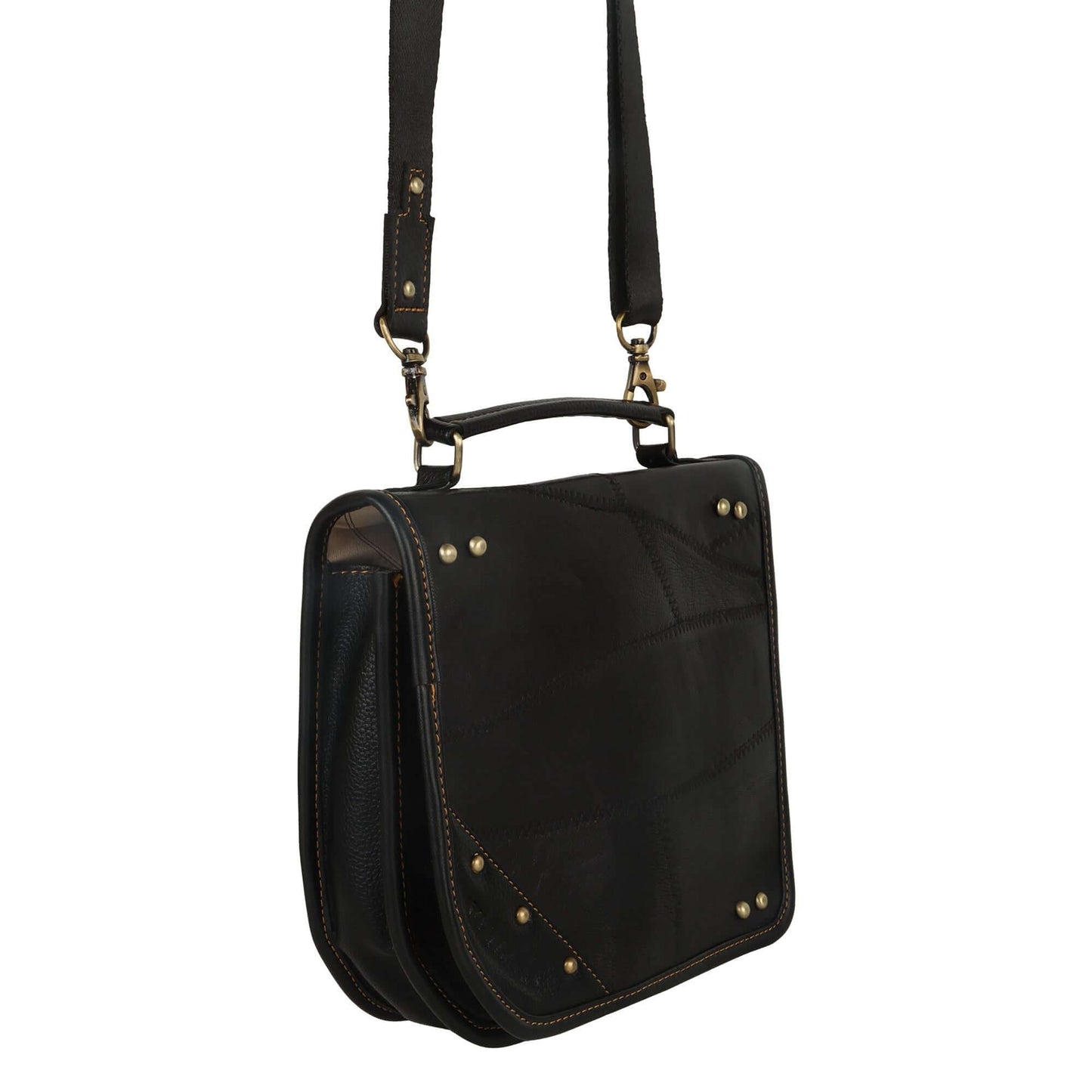 Casey Crossbody Bag made with upcycled leather + premium vegan leather with stylish Front Flap