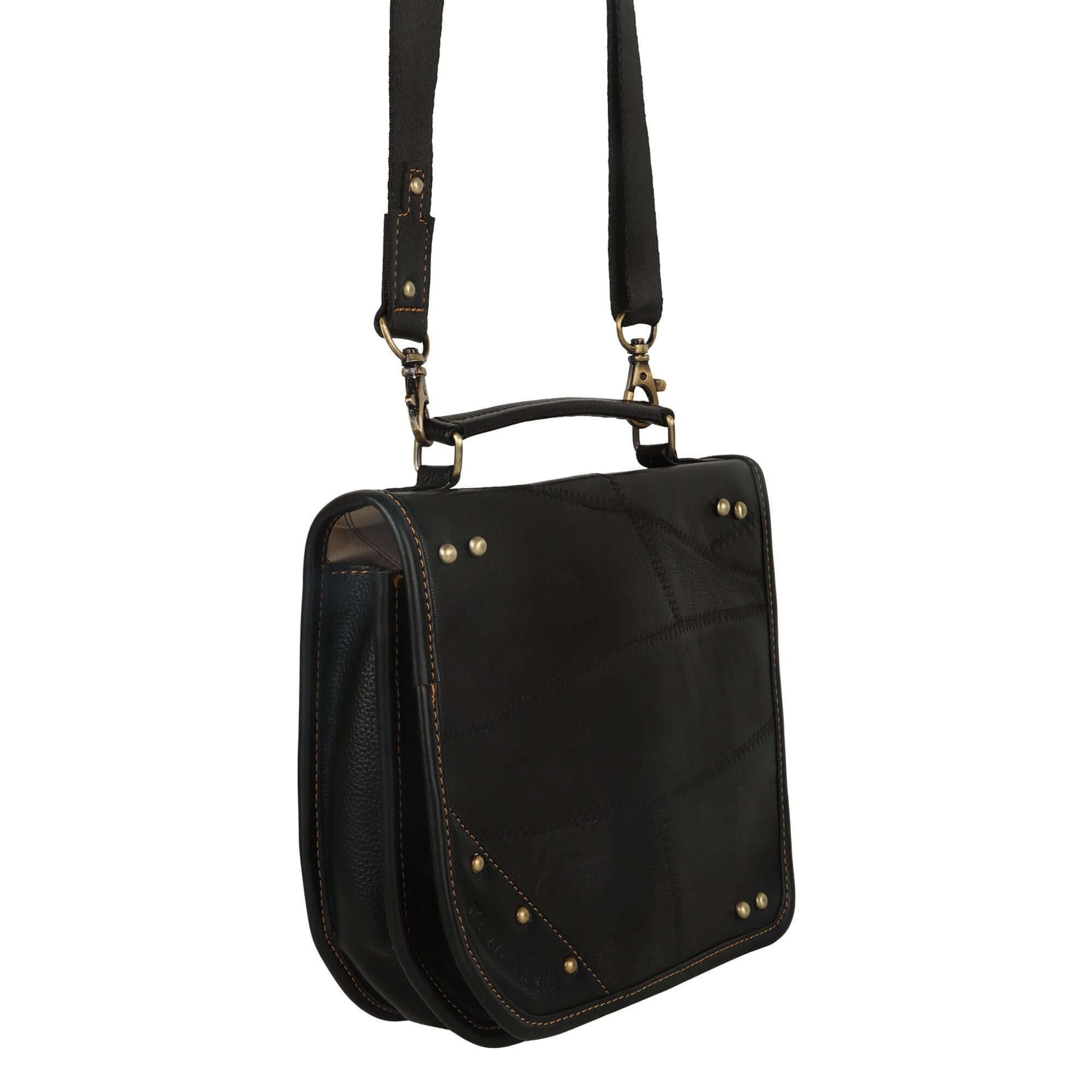 Casey Crossbody Bag made with upcycled leather + premium vegan leather with stylish Front Flap