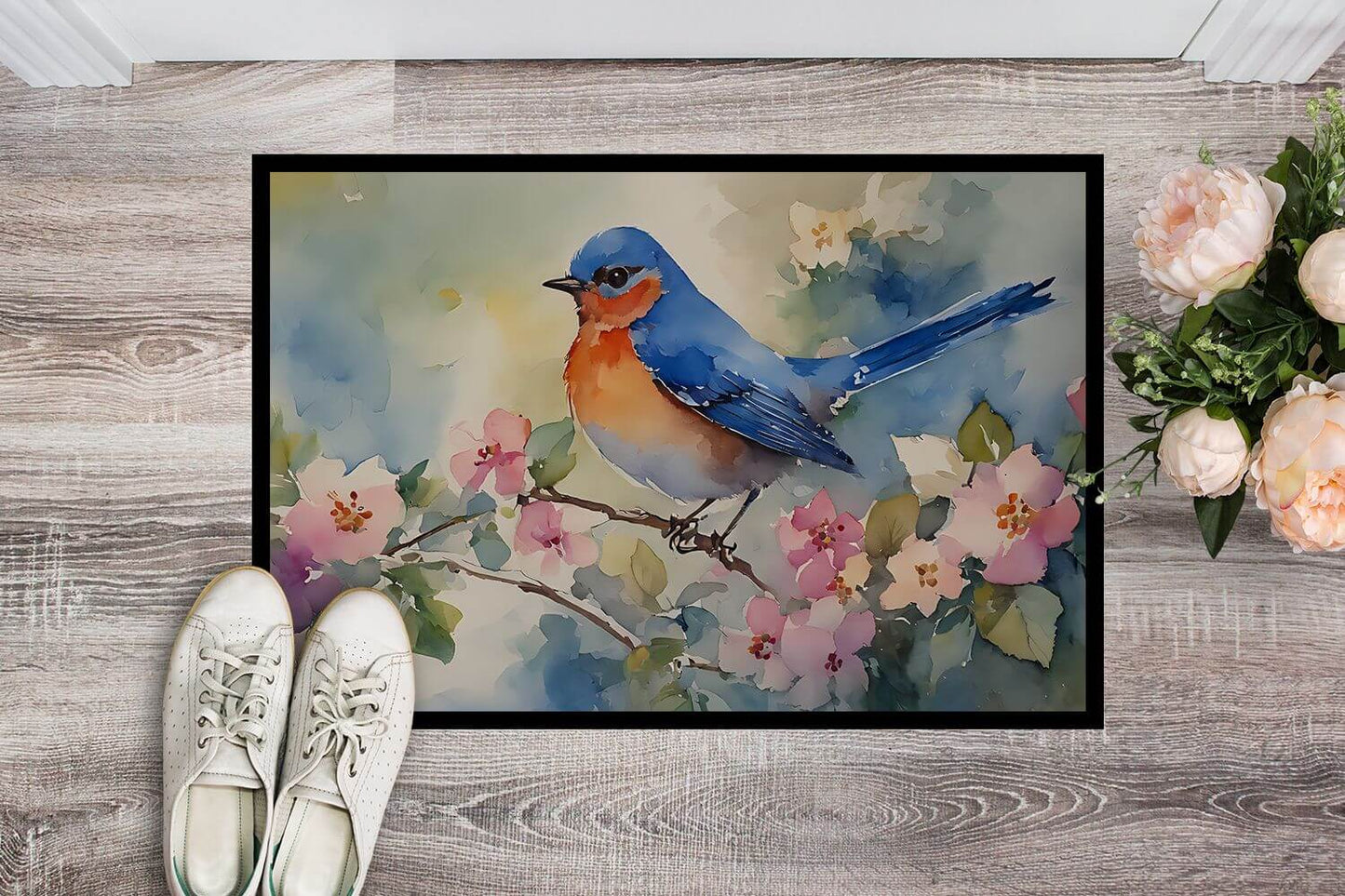 Bluebird Doormat Front Door Mat Indoor Outdoor Rugs for Entryway, Non Slip Washable Low Pile, 24H X 36W