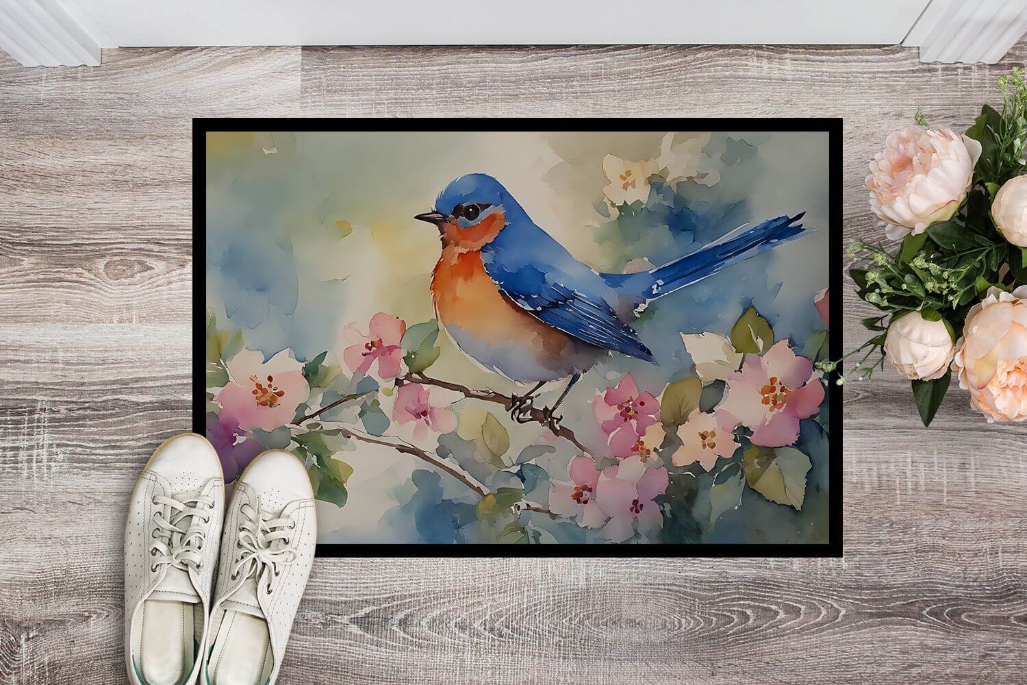 Bluebird Doormat Front Door Mat Indoor Outdoor Rugs for Entryway, Non Slip Washable Low Pile, 24H X 36W