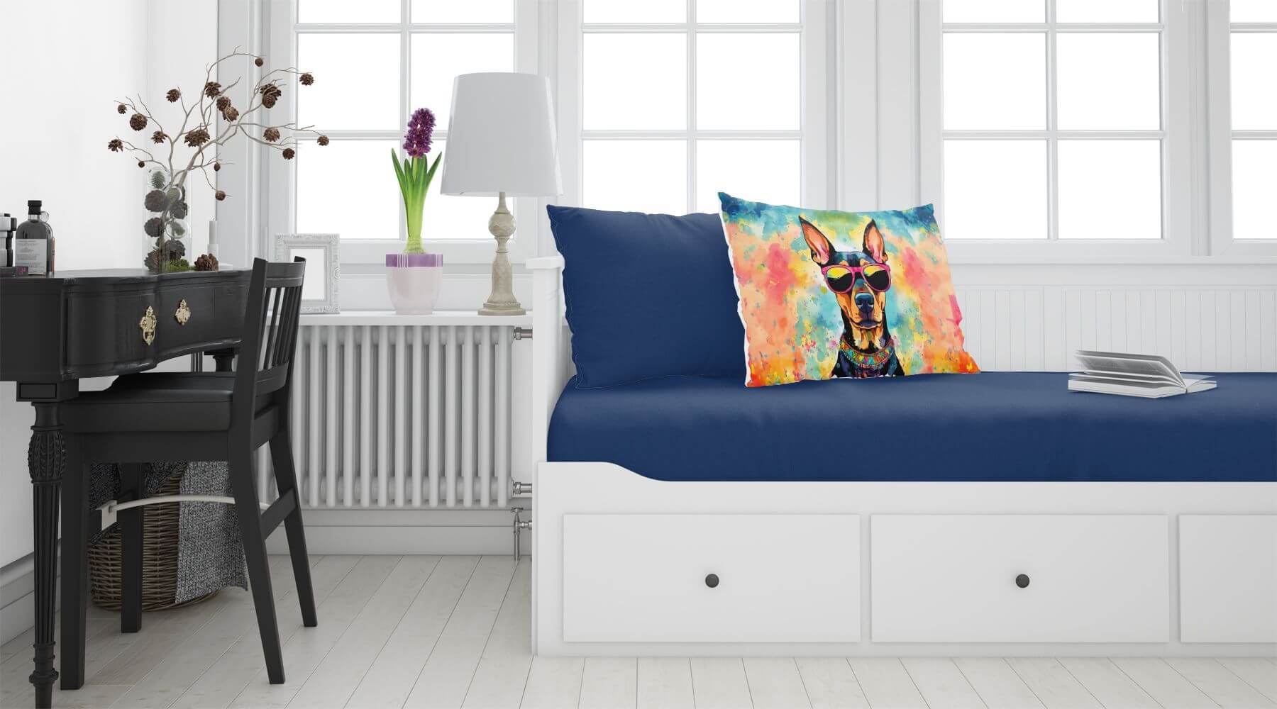 Doberman Pinscher Hippie Dawg Standard Pillowcase Lightweight Super Soft Easy Care Decorative Artwork Pillowcase, Standard