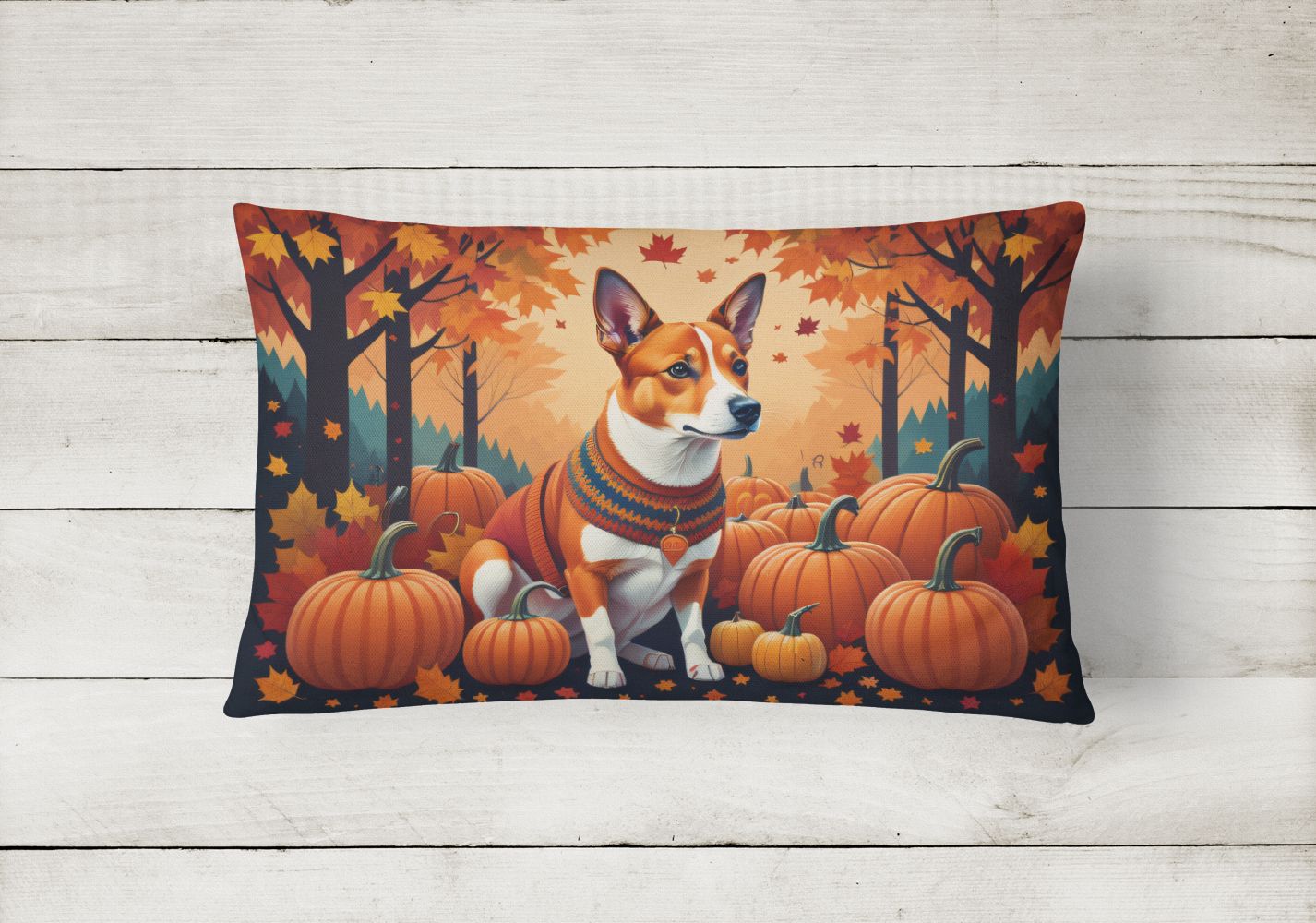Autumn Leaves Throw Pillow Throw Pillow for Indoor Couch Bed Outdoor Patio Washable, Basenji Red,12Hx16W