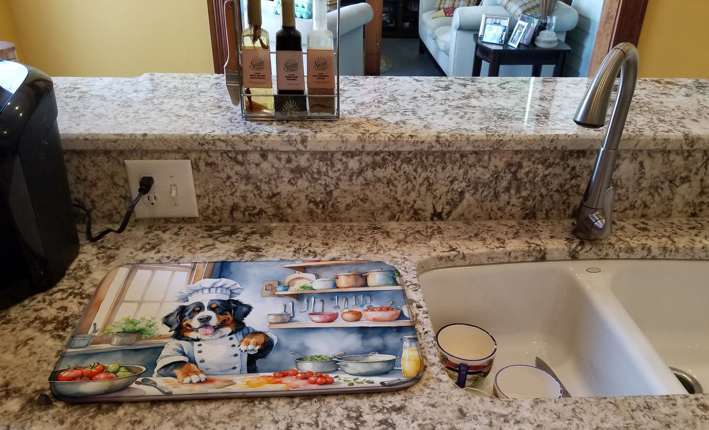 Bernese Mountain Dog The Chef Dish Drying Mat Absorbent Dish Drying Mat Pad for Kitchen Counter Dish Drainer Mat for Countertop, 14 x 21", Multicolor
