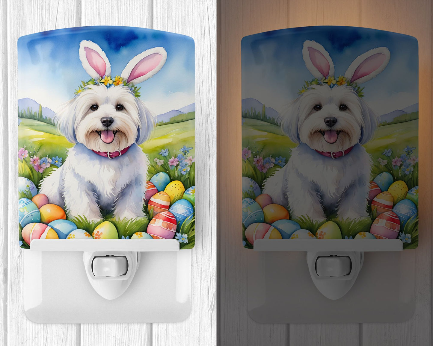 NEW Coton de Tulear Easter Egg Hunt Ceramic Night Light Compact, UL-Certified, Ideal for Bedroom, Bathroom, Nursery, Hallway, Kitchen, 6x4x3, Multicolor