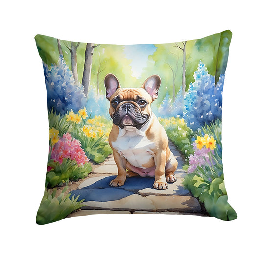 French Bulldog Spring Path Throw Pillow Machine Washable, Indoor Outdoor Decorative Pillow for Couch, Bed or Patio, 18Hx18W