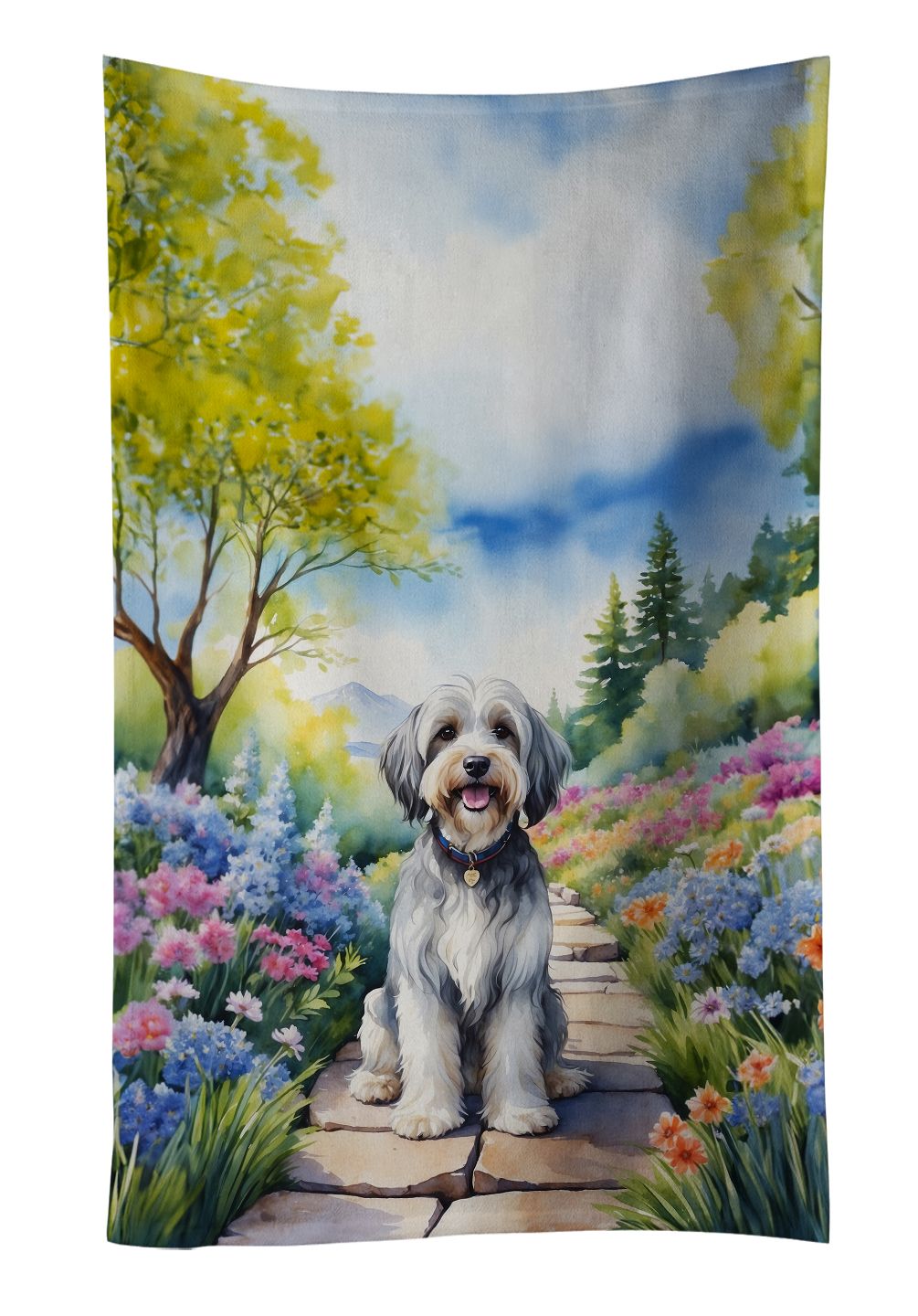 Tibetan Terrier Spring Path Kitchen Towel Dish Cloths Guest Hand Towel Decorative Bathroom Towel for Face,Tea, Dishcloth, Kitchen and Bath