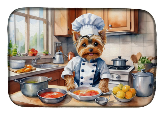 Yorkie Yorkshire Terrier The Chef Dish Drying Mat Absorbent Dish Drying Mat Pad for Kitchen Counter Dish Drainer Mat for Countertop, 14 x 21", Multicolor