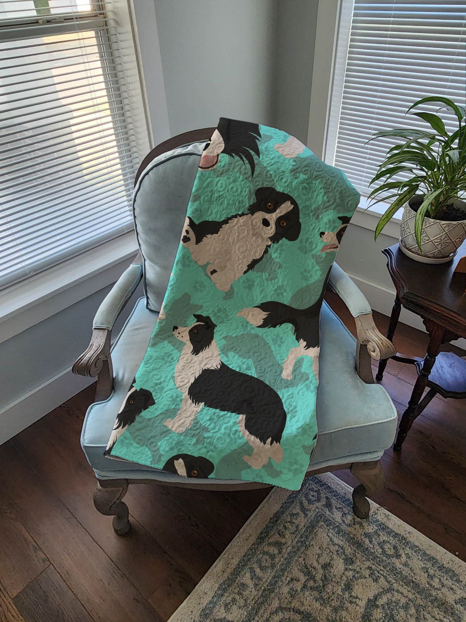 Border Collie Quilted Blanket 50x60 Artwork Pattern Quilted Throw Blanket for Bed, Couch, Sofa, Soft and Lightweight