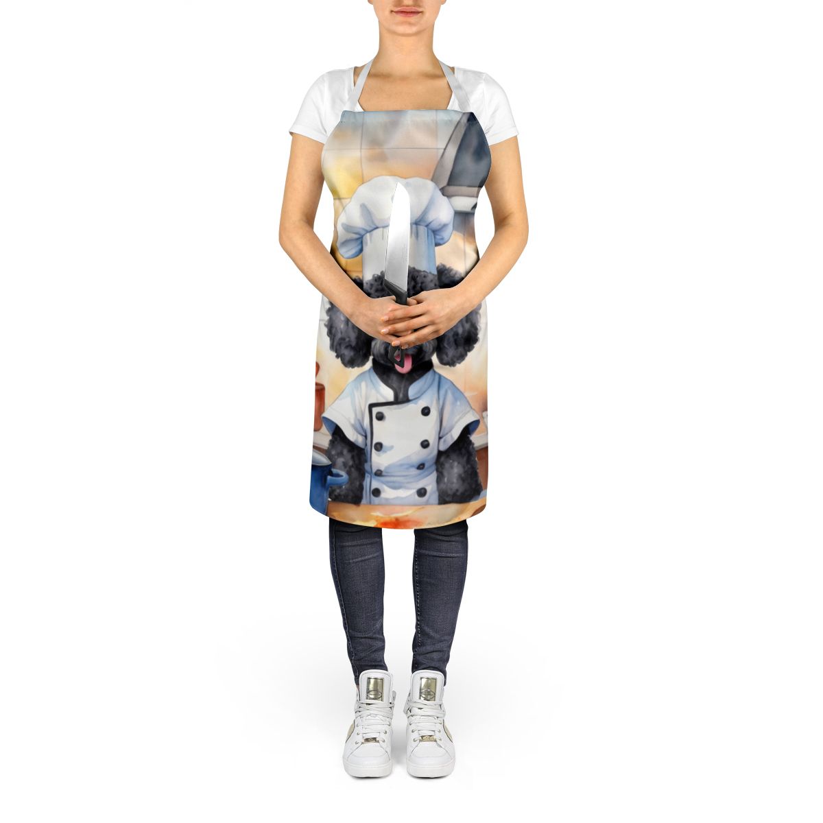 Black Poodle The Chef Apron Cooking Kitchen Server Baking Crafts Gardening for Adult Women Men, Unisex, Large, Multicolor
