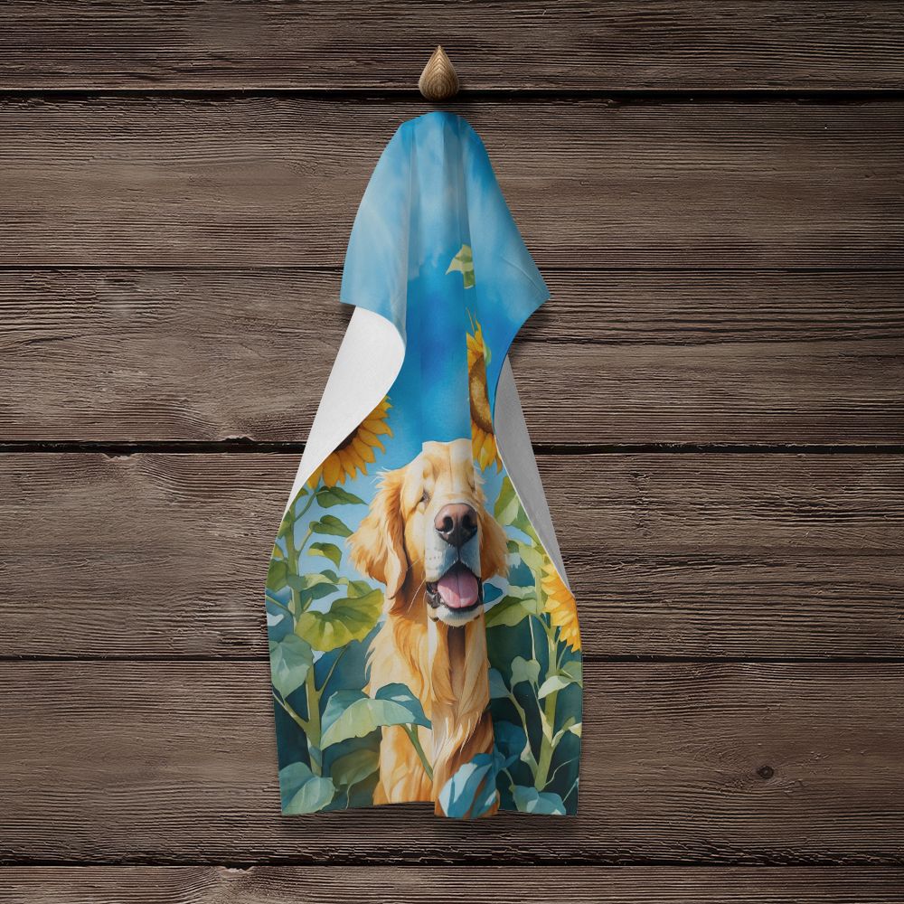 Golden Retriever in Sunflowers Kitchen Towel Dish Cloths Guest Hand Towel Decorative Bathroom Towel for Face,Tea, Dishcloth, Kitchen and Bath