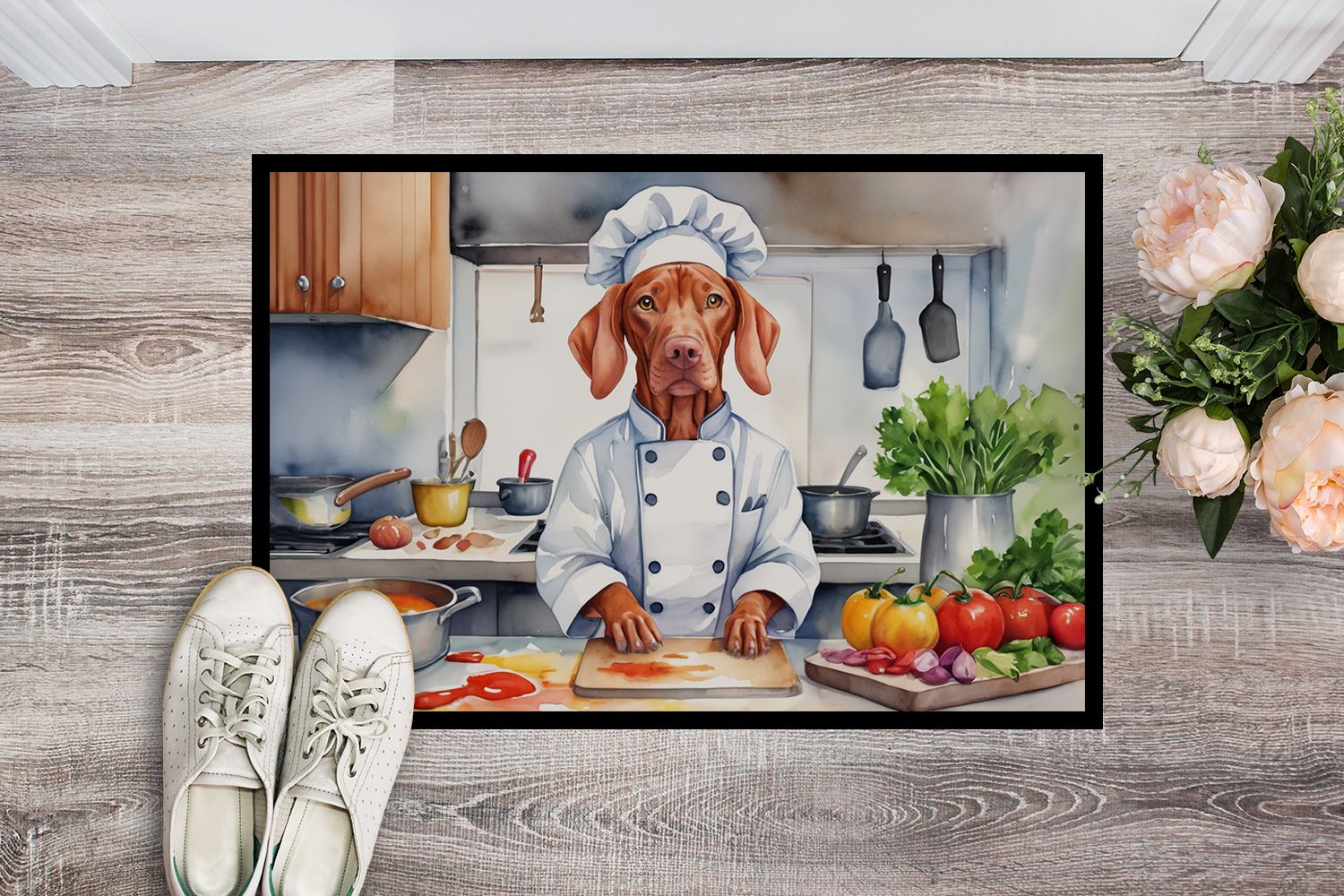 NEW Vizsla The Chef Doormat Front Door Mat Indoor Outdoor Rugs for Entryway, Non Slip Washable Low Pile, 18H X 27W