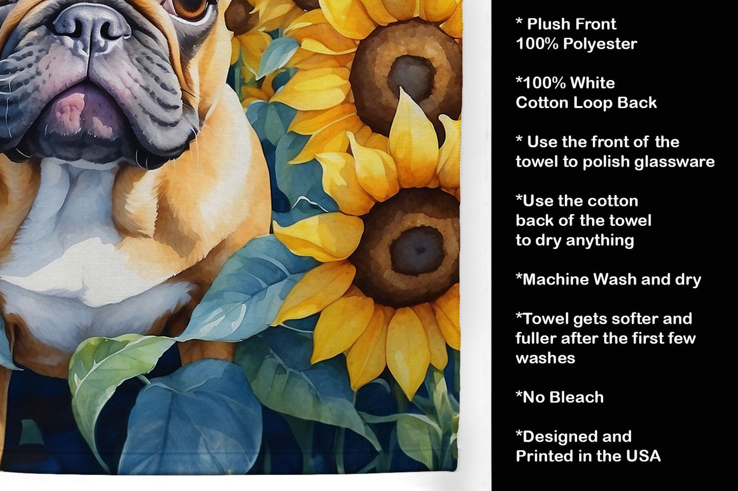 French Bulldog in Sunflowers Kitchen Towel Dish Cloths Guest Hand Towel Decorative Bathroom Towel for Face,Tea, Dishcloth, Kitchen and Bath