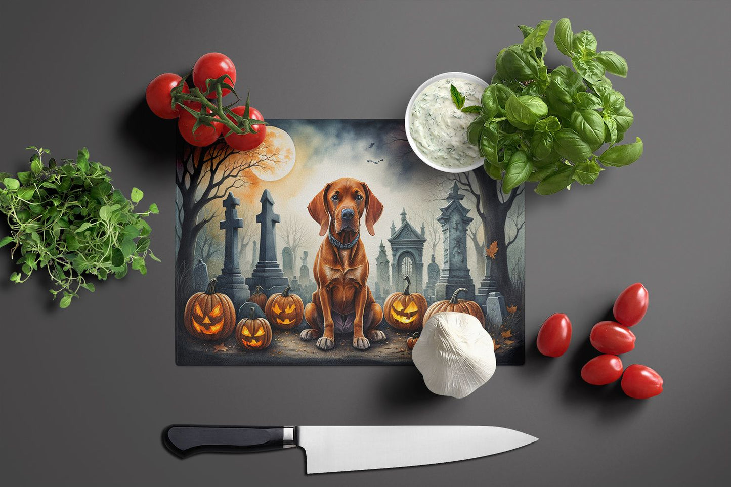 NEW Vizsla Spooky Halloween Glass Cutting Board Decorative Tempered Glass Kitchen Cutting and Serving Board Large Size Chopping Board