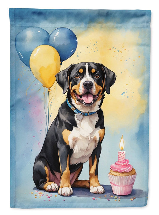 Entlebucher Mountain Dog Happy Birthday House Flag Large Porch Sleeve Pole Decorative Outside Yard Banner Artwork Wall Hanging, Polyester, House Size, Multicolor