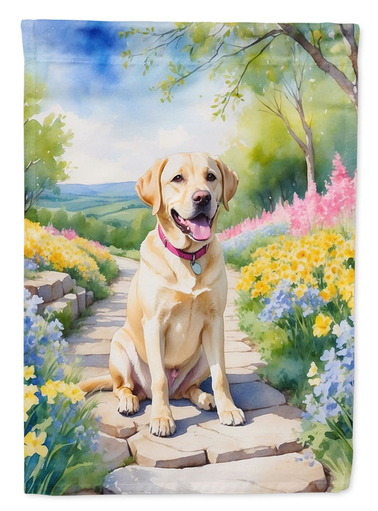 Labrador Retriever Spring Path House Flag Large Porch Sleeve Pole Decorative Outside Yard Banner Artwork Wall Hanging, Polyester, House Size, Multicolor