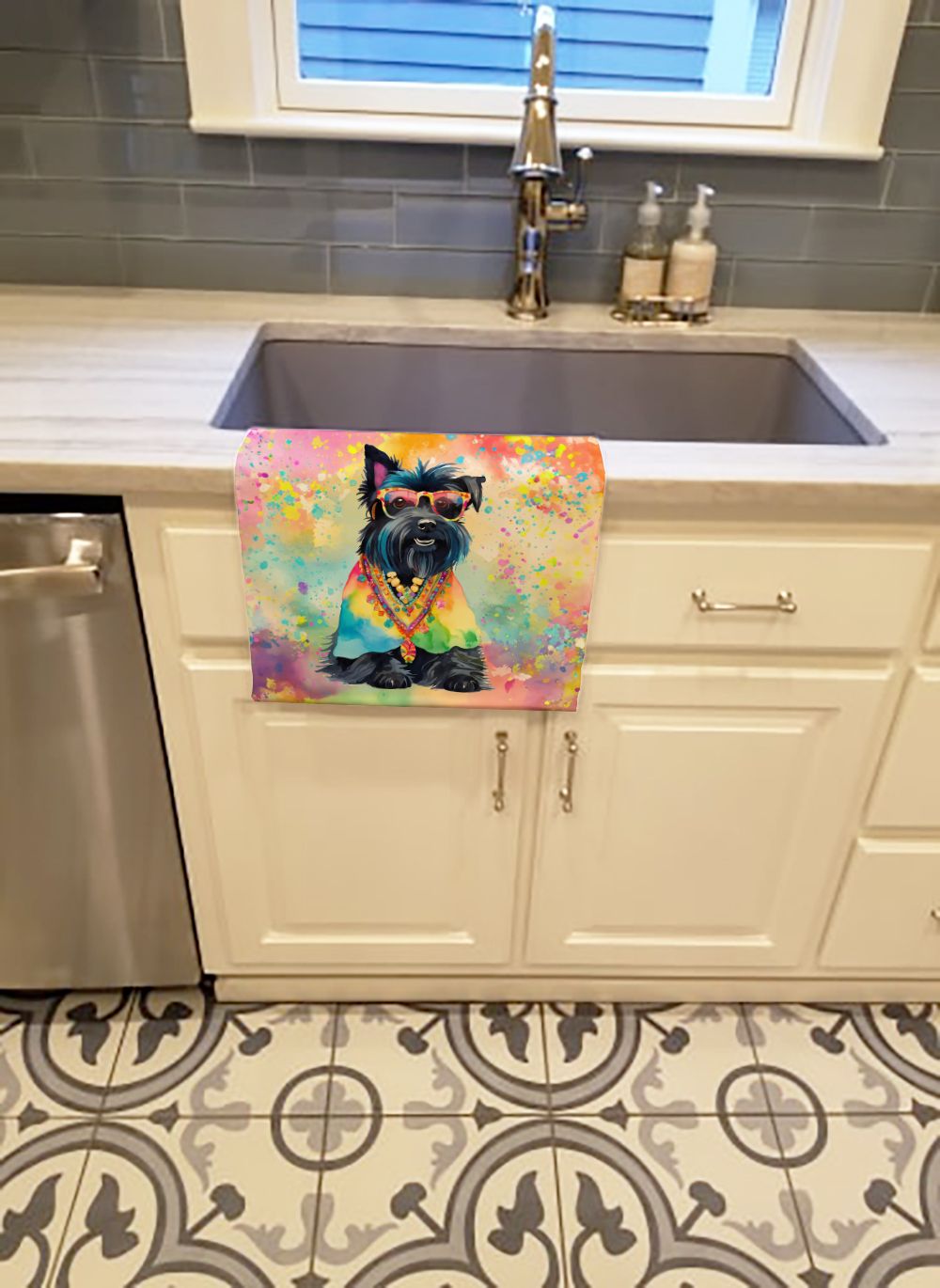 Scottish Terrier Hippie Dawg Kitchen Towel Dish Cloths Guest Hand Towel Decorative Bathroom Towel for Face,Tea, Dishcloth, Kitchen and Bath