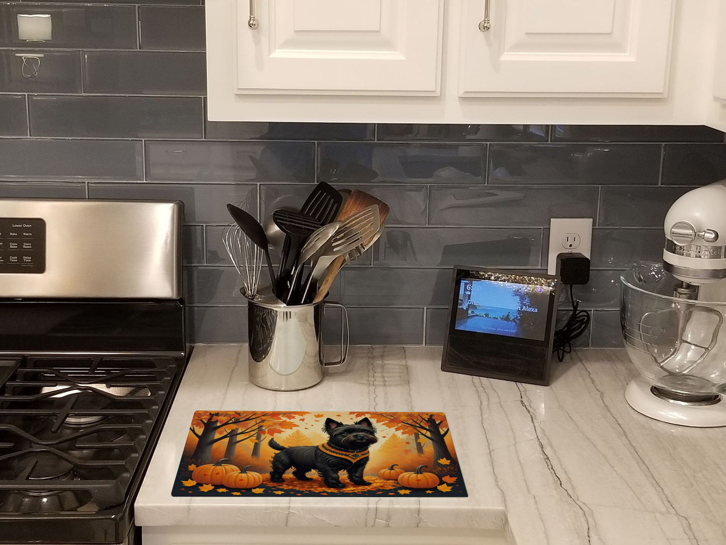 NEW Black Cairn Terrier Fall Glass Cutting Board Decorative Tempered Glass Kitchen Cutting and Serving Board Large Size Chopping Board