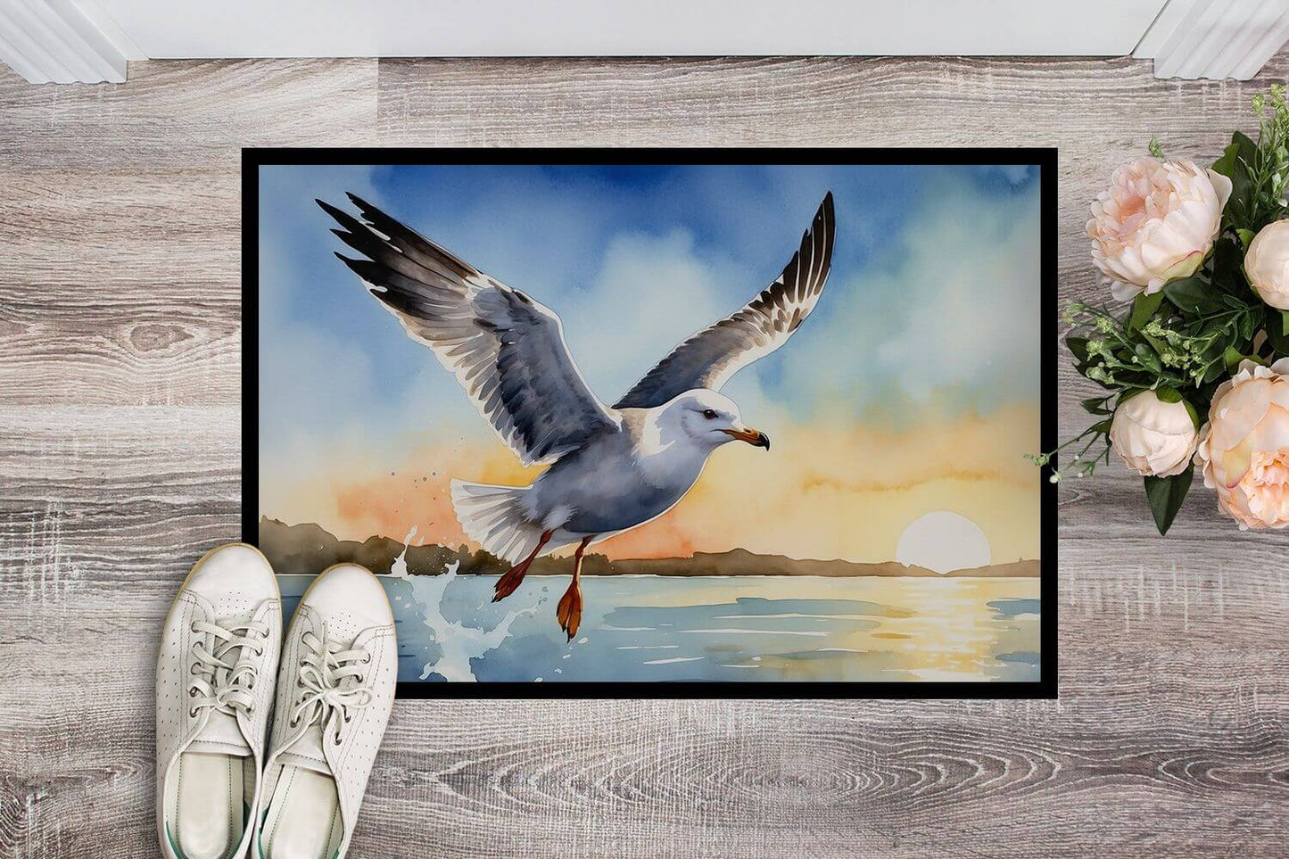 Gull Flying Low Doormat Front Door Mat Indoor Outdoor Rugs for Entryway, Non Slip Washable Low Pile, 24H X 36W