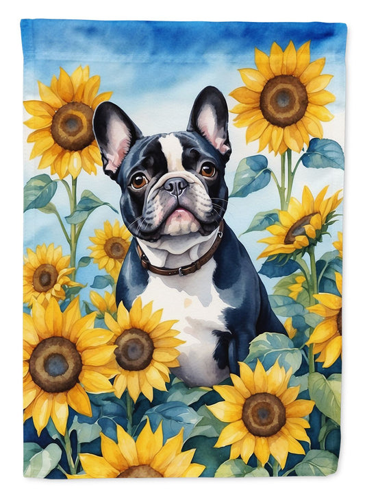 French Bulldog in Sunflowers House Flag Large Porch Sleeve Pole Decorative Outside Yard Banner Artwork Wall Hanging, Polyester, House Size, Multicolor
