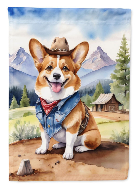 Corgi Cowboy Welcome House Flag Large Porch Sleeve Pole Decorative Outside Yard Banner Artwork Wall Hanging, Polyester, House Size, Multicolor