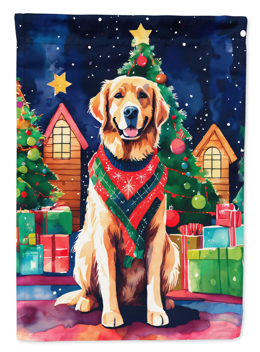 Golden Retriever Christmas House Flag Large Porch Sleeve Pole Decorative Outside Yard Banner Artwork Wall Hanging, Polyester, House Size, Multicolor