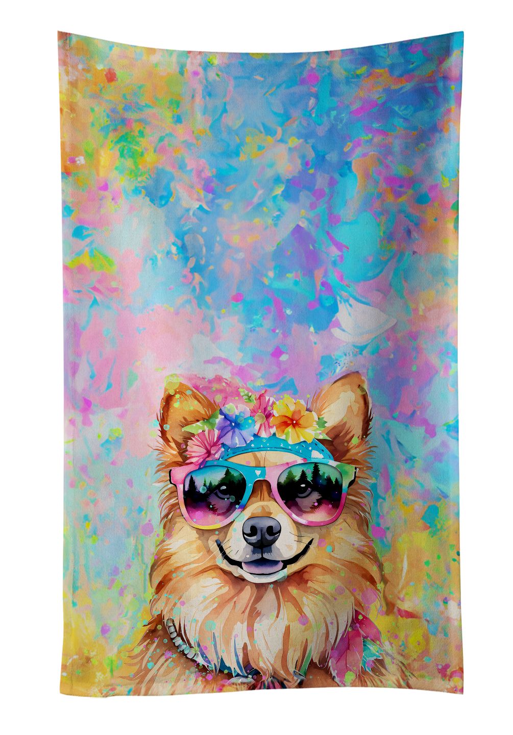 Pomeranian Hippie Dawg Kitchen Towel Dish Cloths Guest Hand Towel Decorative Bathroom Towel for Face,Tea, Dishcloth, Kitchen and Bath