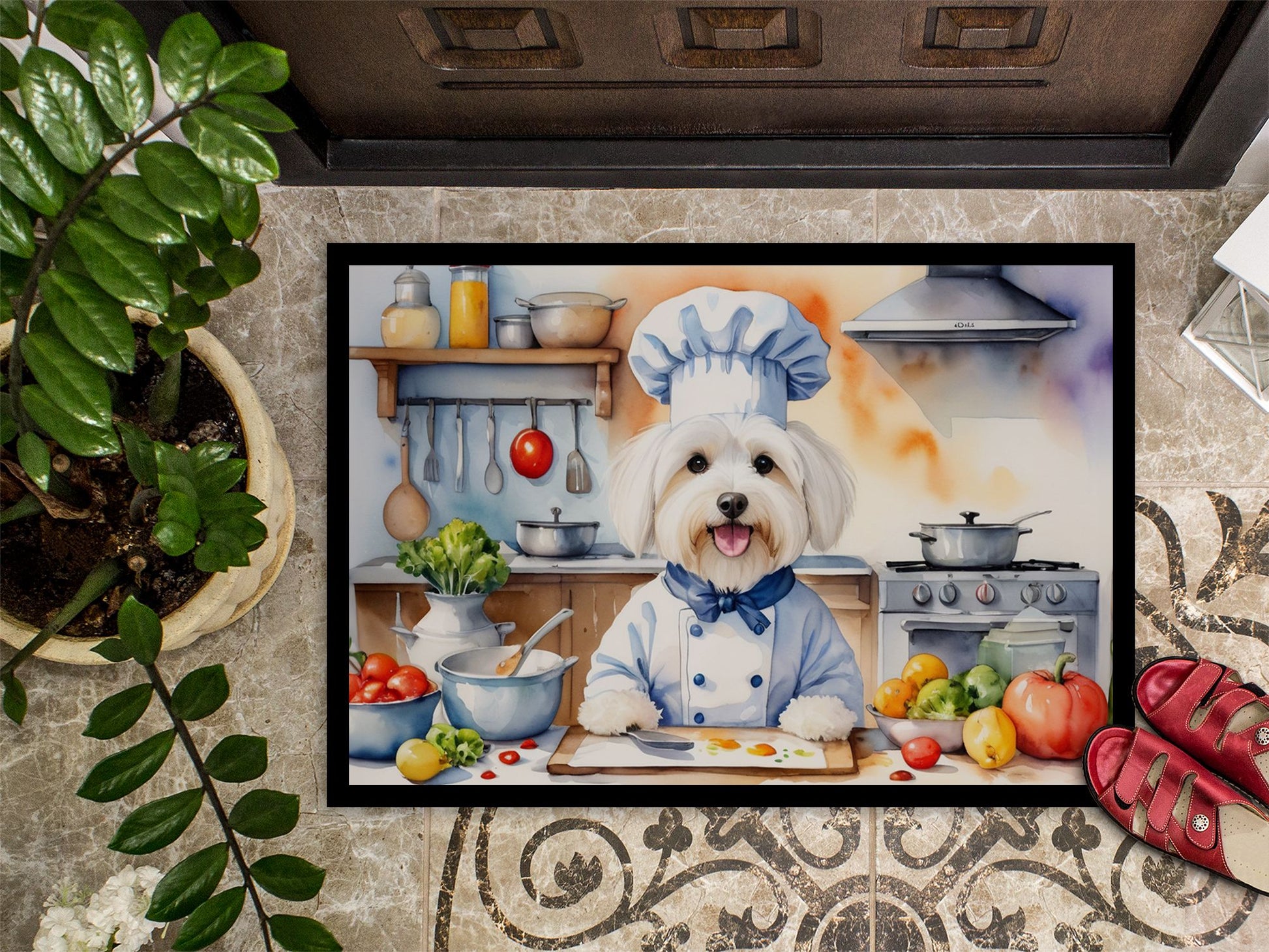 NEW Coton de Tulear The Chef Doormat Front Door Mat Indoor Outdoor Rugs for Entryway, Non Slip Washable Low Pile, 18H X 27W