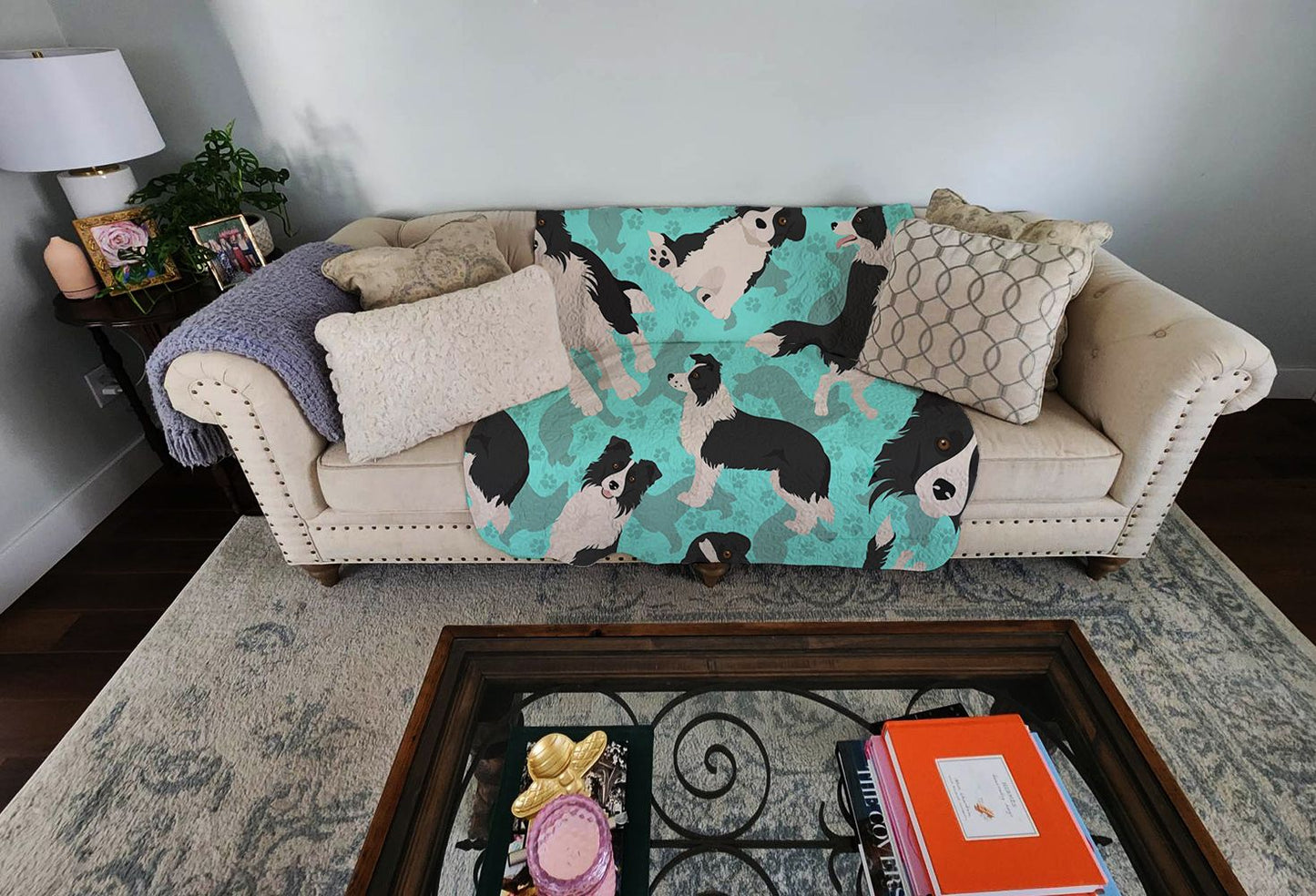 Border Collie Quilted Blanket 50x60 Artwork Pattern Quilted Throw Blanket for Bed, Couch, Sofa, Soft and Lightweight