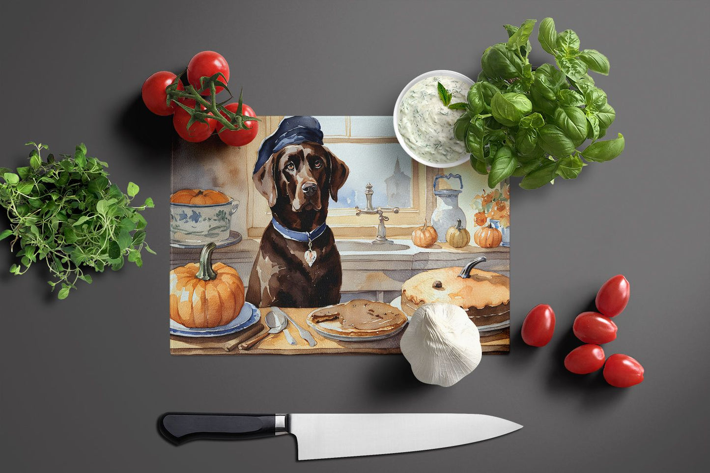 NEW Chocolate Lab Fall Kitchen Pumpkins Glass Cutting Board Decorative Tempered Glass Kitchen Cutting and Serving Board Large Size Chopping Board