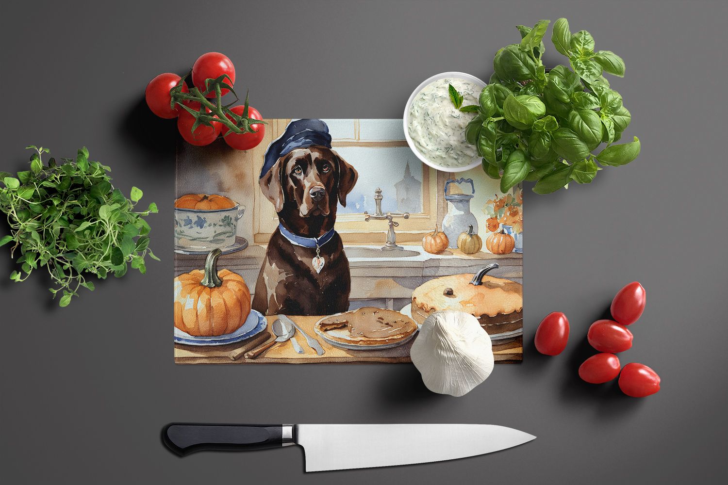 NEW Chocolate Lab Fall Kitchen Pumpkins Glass Cutting Board Decorative Tempered Glass Kitchen Cutting and Serving Board Large Size Chopping Board