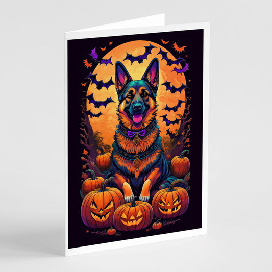 German Shepherd Witchy Halloween Greeting Cards Pack of 8 Blank Cards with Envelopes Whimsical A7 Size 5x7 Blank Note Cards