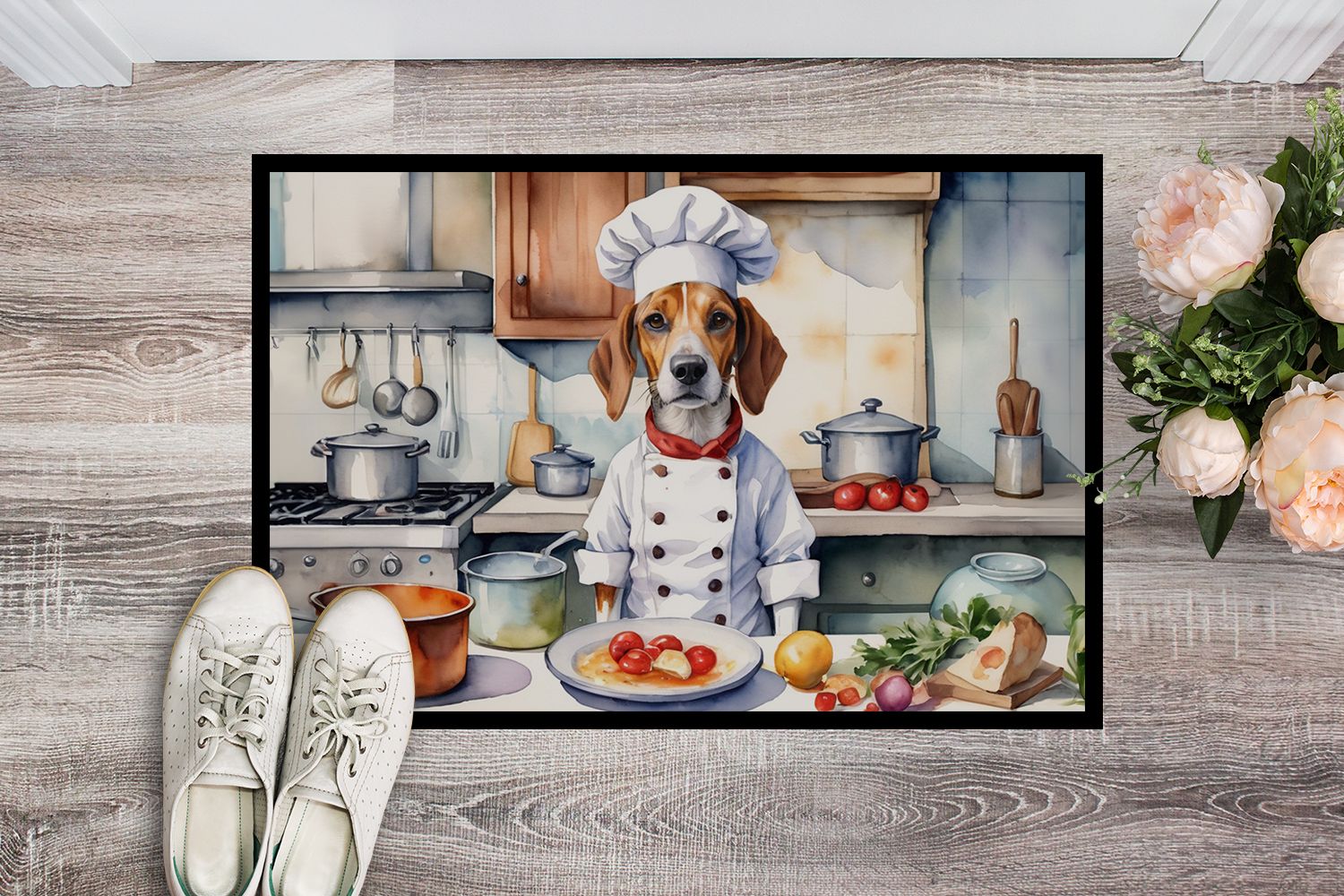 NEW English Foxhound The Chef Doormat Front Door Mat Indoor Outdoor Rugs for Entryway, Non Slip Washable Low Pile, 18H X 27W